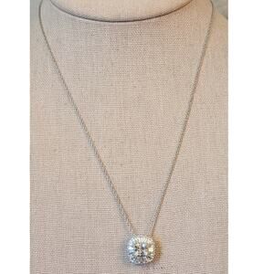 Large Square Cushion Cut Surrounded by Baguette White Sapphires on 925 Chain